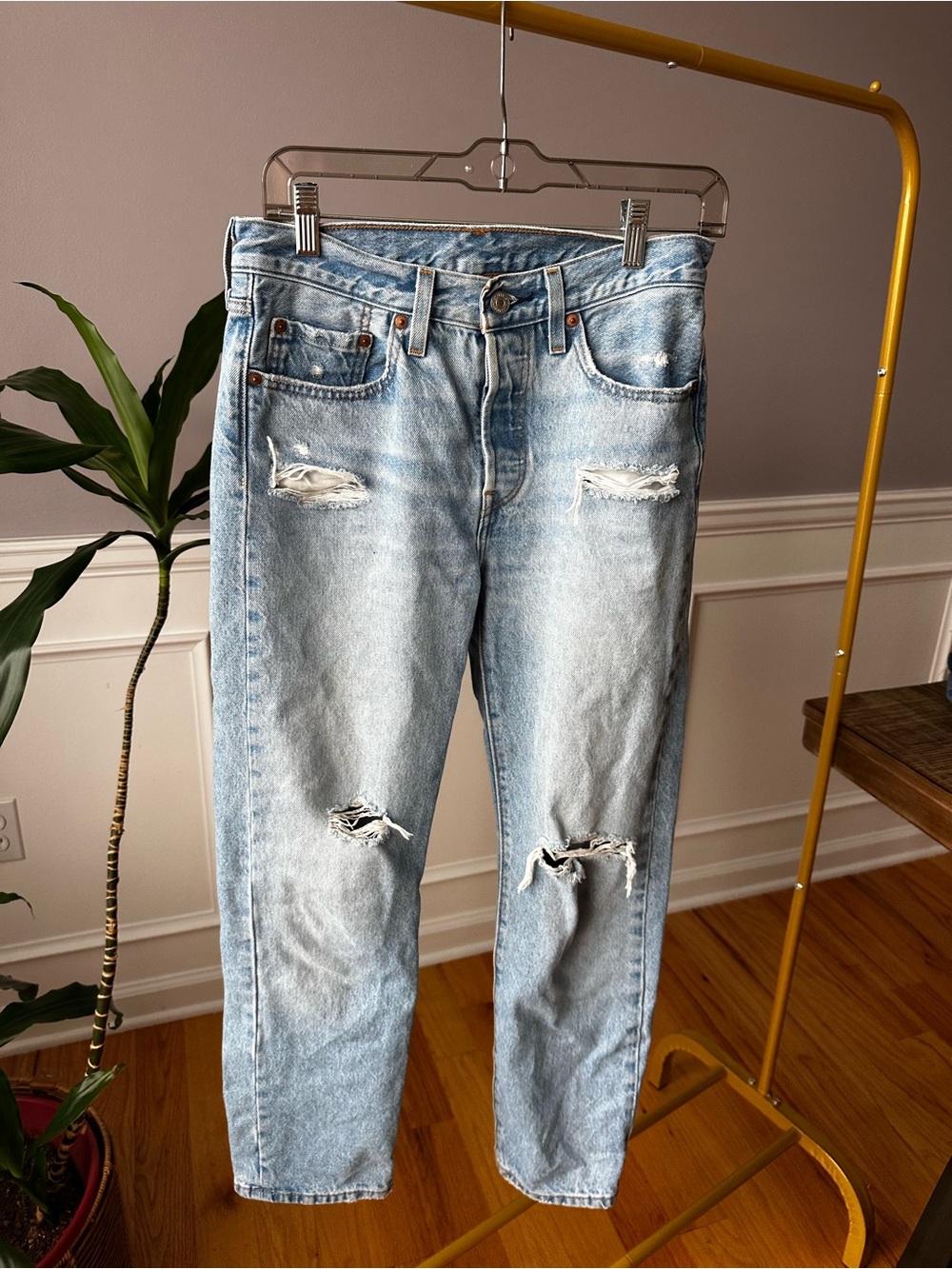 Light Blue Distressed Levi’s 501 Jeans